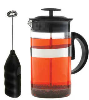 French Press & Milk Frother Set: GROSCHE Cafe Au Lait - Black, 1000ml/34 fl. oz - Refurbished