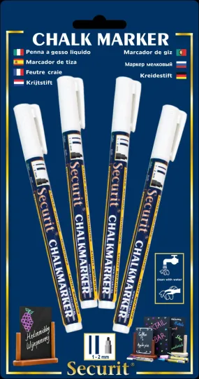 Genware SMA100-V4-WT Chalkmarkers 4 Pack White Small