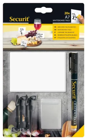 Genware TAG-A7-BL 20 White Chalk Board Tags A7   1 Black Chalkmarker