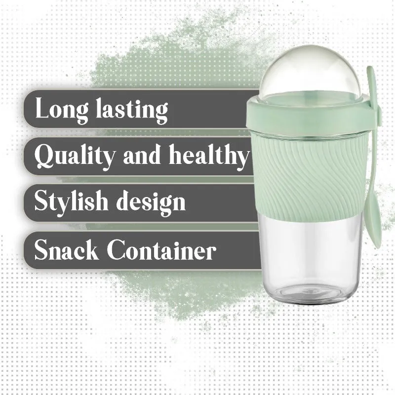 Glass Bowl for Muesli,  Yoghurt Cup with Dome, Travel Beaker for Breakfast and Muesli, 15 Oz
