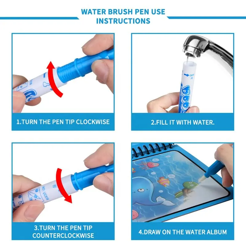 GLUN® Water Magic Books for Children, Different Themes with Self Drying Water Pen for Kids Fun with Learning Including 1 Marker, 3 to 5 Age Group (B)