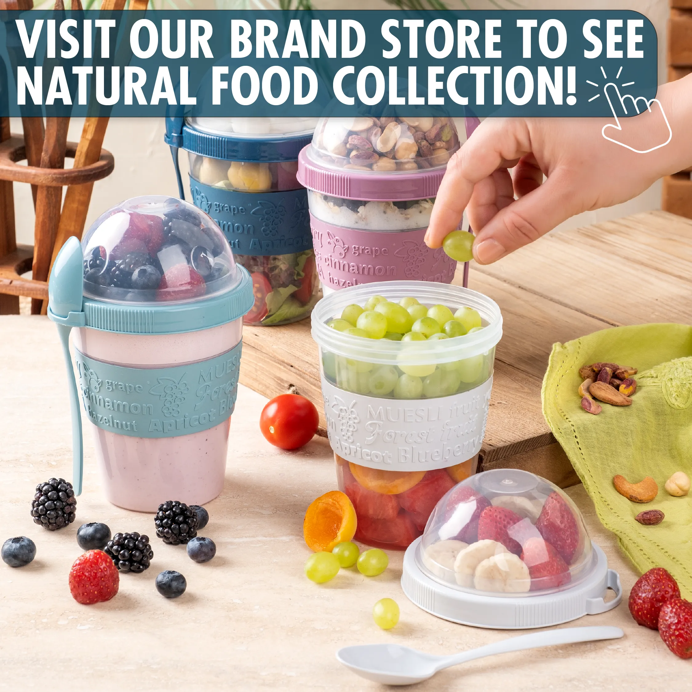Hakan Yogurt Parfait Cups with Lids and Spoons, Reusable Cups in Gift Box, 4-Pack, 20 Oz