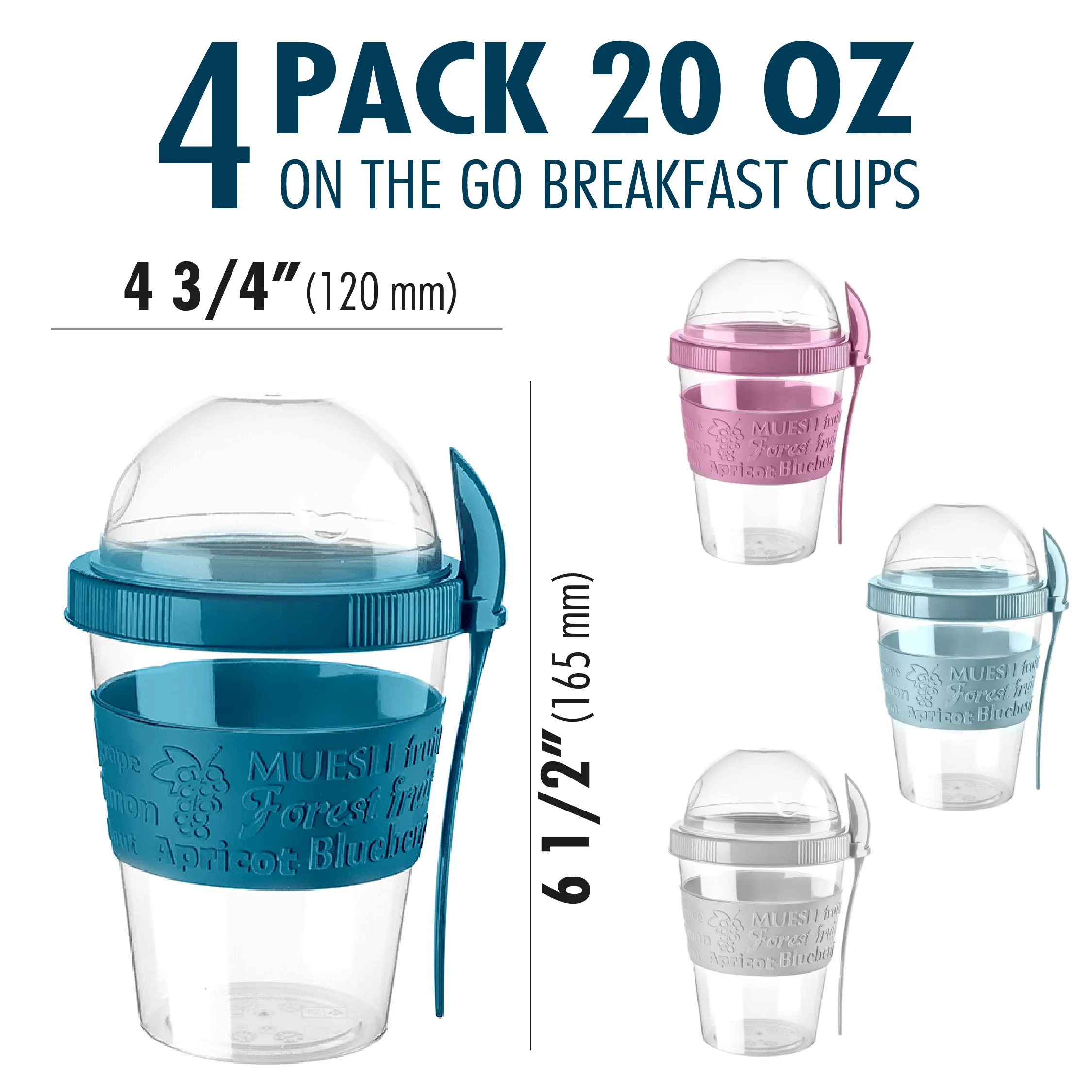Hakan Yogurt Parfait Cups with Lids and Spoons, Reusable Cups in Gift Box, 4-Pack, 20 Oz