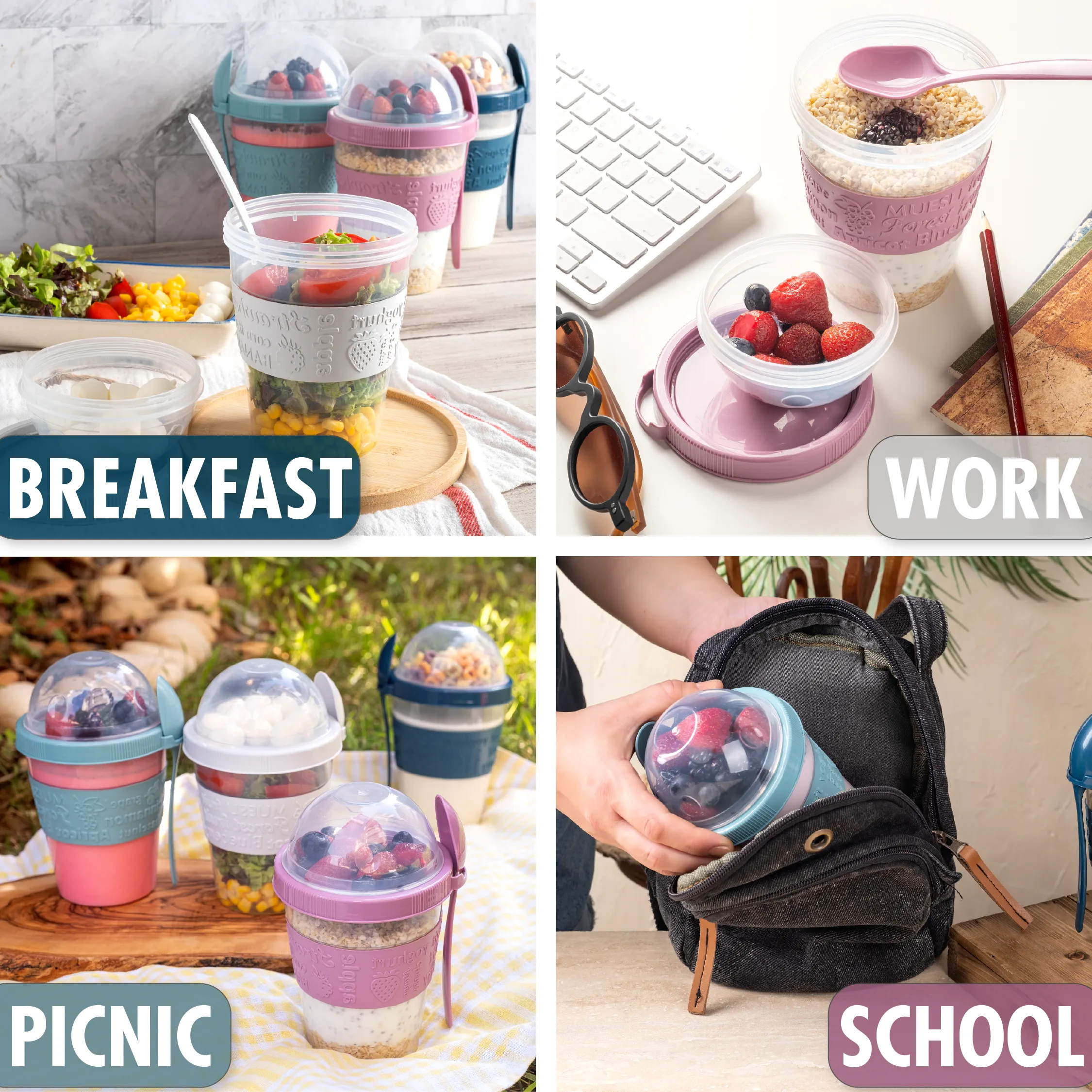 Hakan Yogurt Parfait Cups with Lids and Spoons, Reusable Cups in Gift Box, 4-Pack, 20 Oz