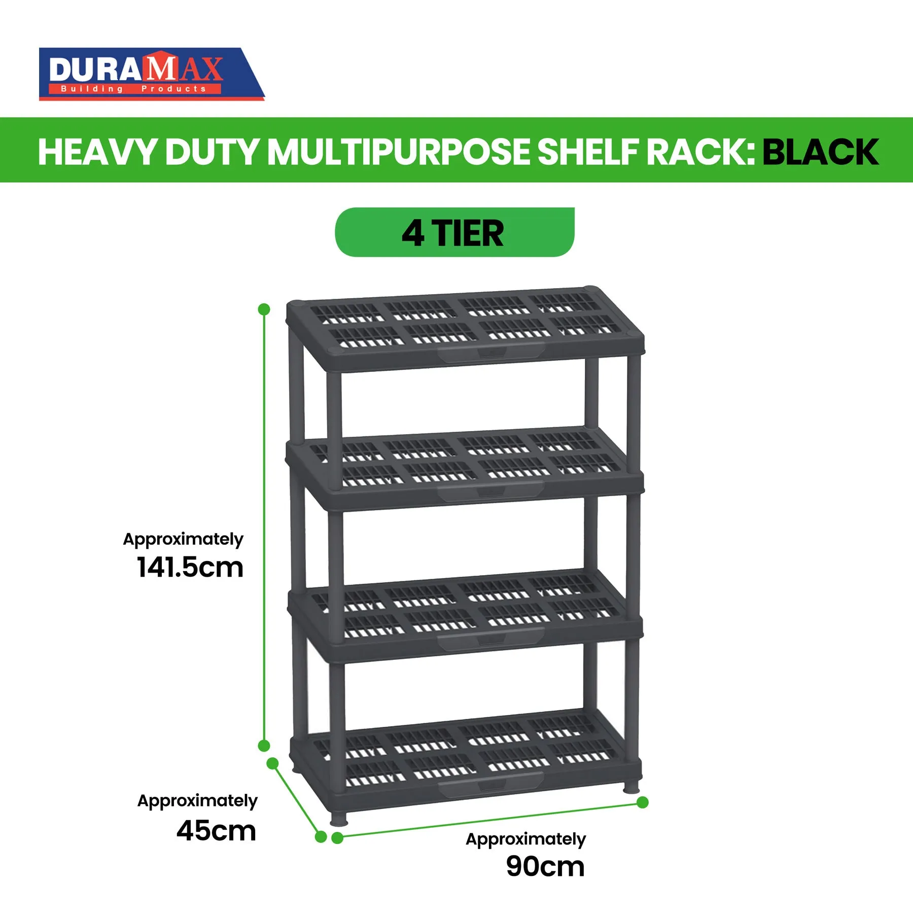 Heavy Duty Multipurpose 3/4/5 Shelf Rack (98/141.5/185cm)(Black) - Easy Assemble, No Tools Required