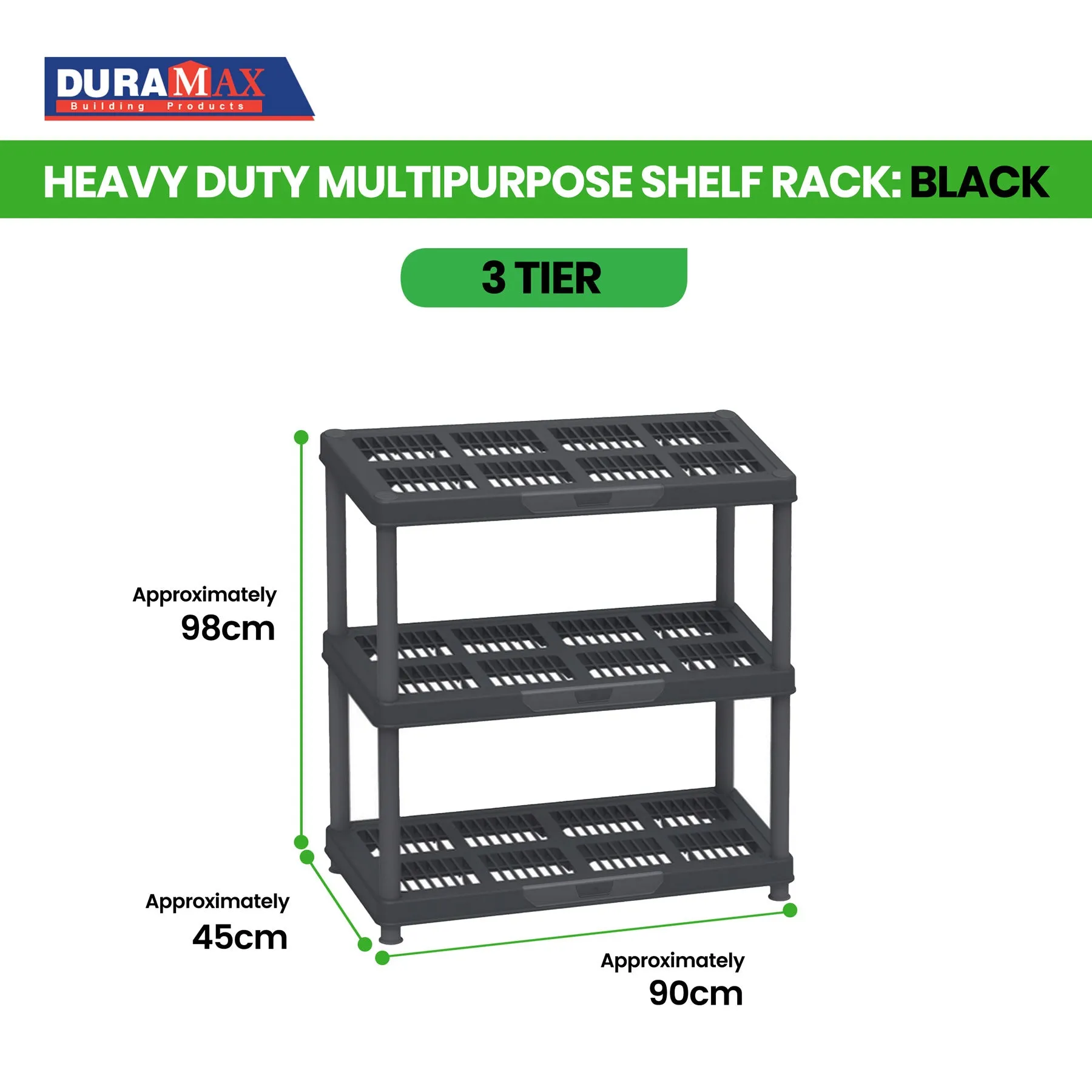 Heavy Duty Multipurpose 3/4/5 Shelf Rack (98/141.5/185cm)(Black) - Easy Assemble, No Tools Required