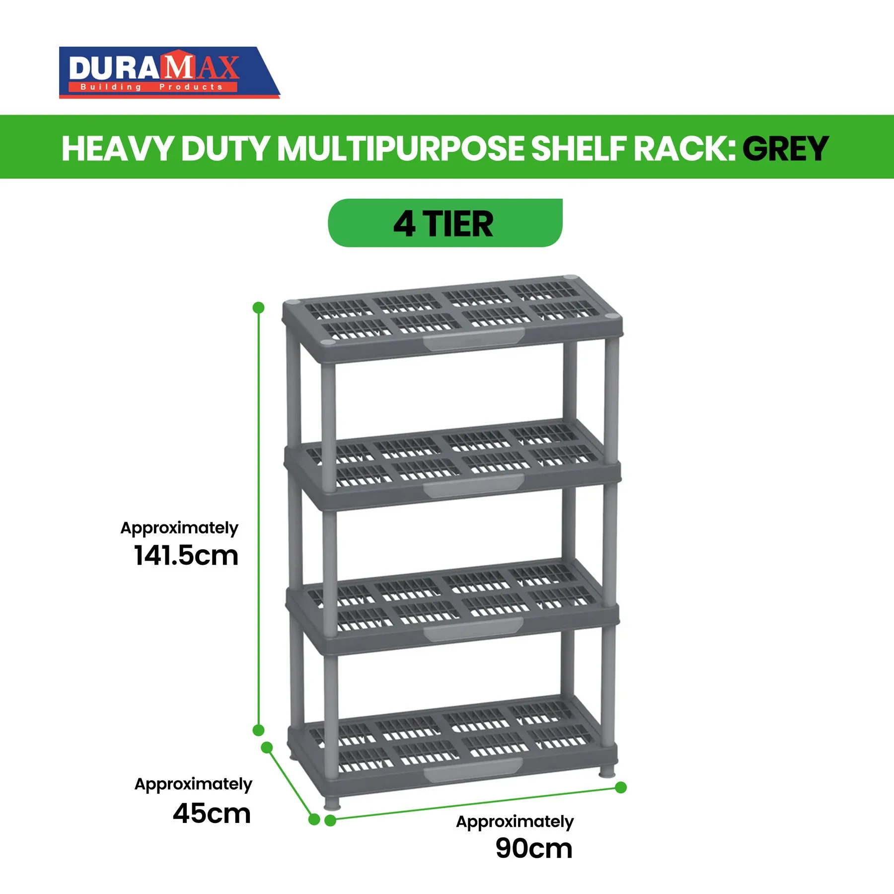 Heavy Duty Multipurpose 4/5 Shelf Rack (141.5/185cm)(Grey) - Easy Assemble, No Tools Required