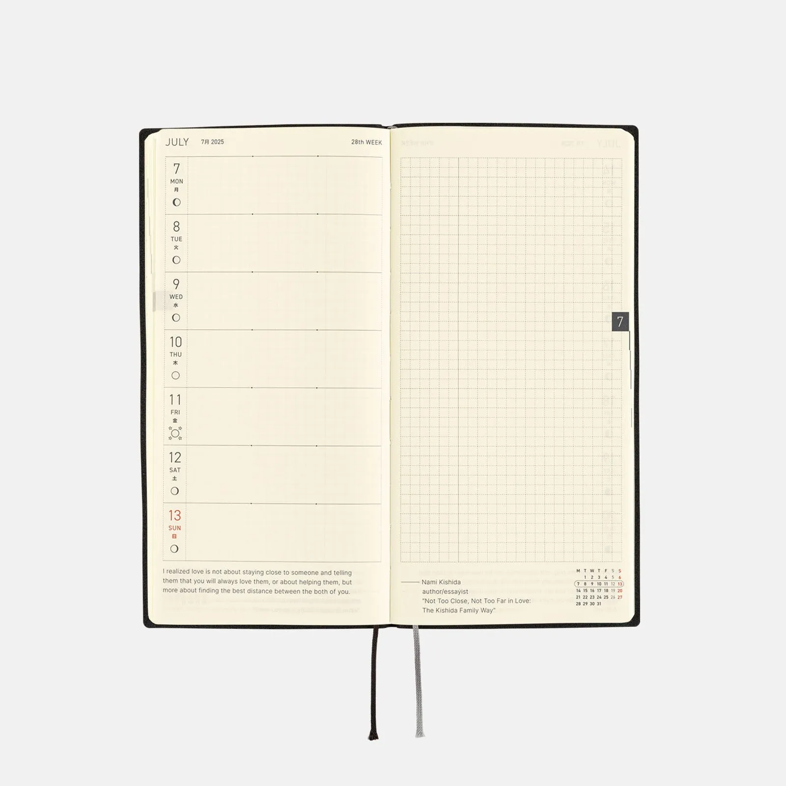 Hobonichi 2025 Weeks White Line Black