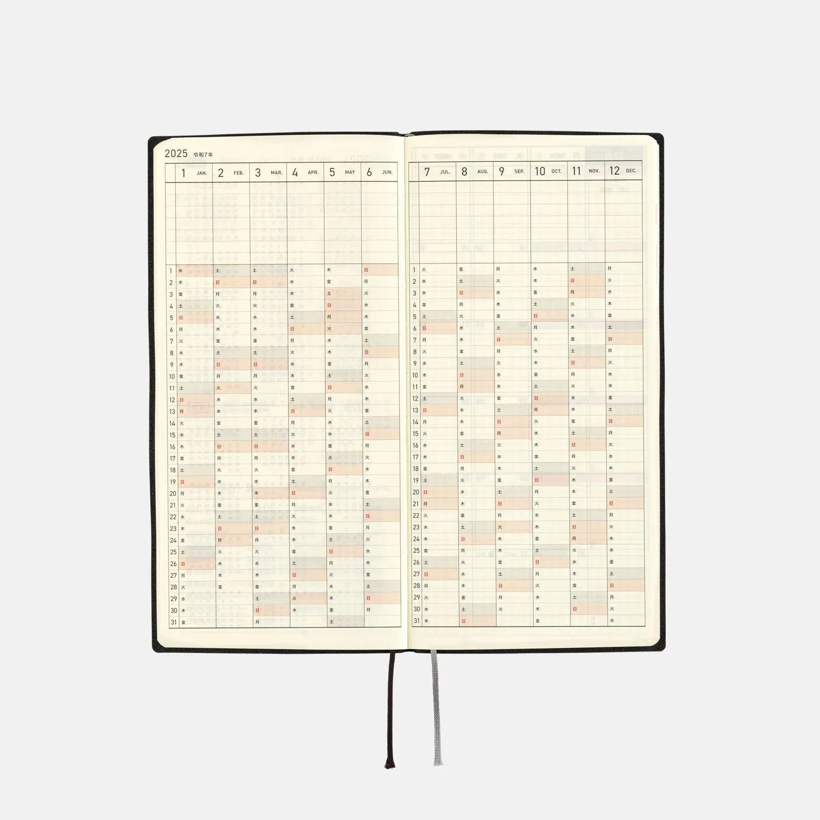 Hobonichi 2025 Weeks White Line Black