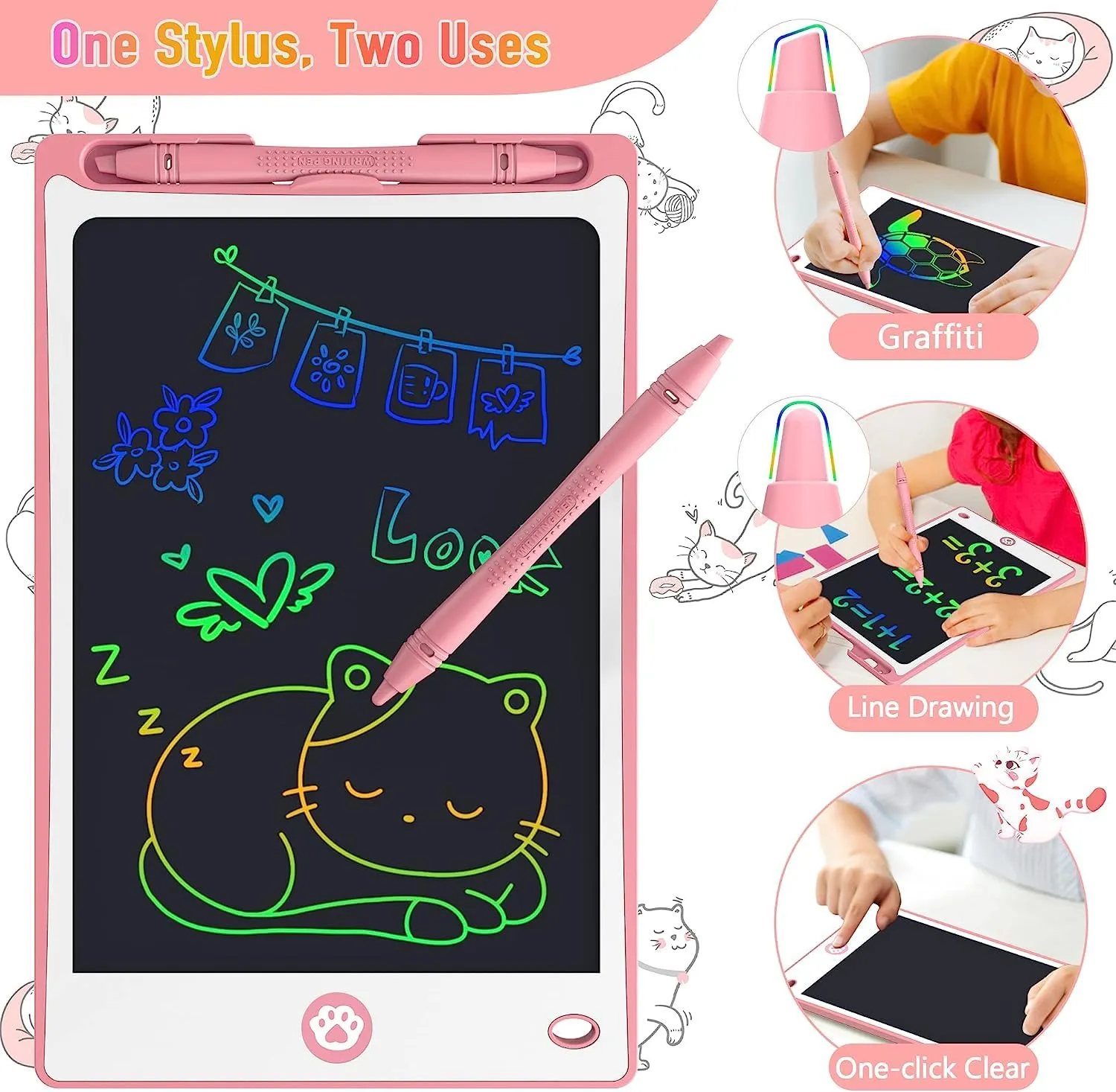 Hockvill LCD Writing Tablet for Kids 8.8 Inch, Kids Toys for Girls Boys Drawing Pad for 3 4 5 6 7 8 Year Old Kid, Toddler Drawing Doodle Board Travel Essentials Christmas Birthday Gift for Kids -Pink