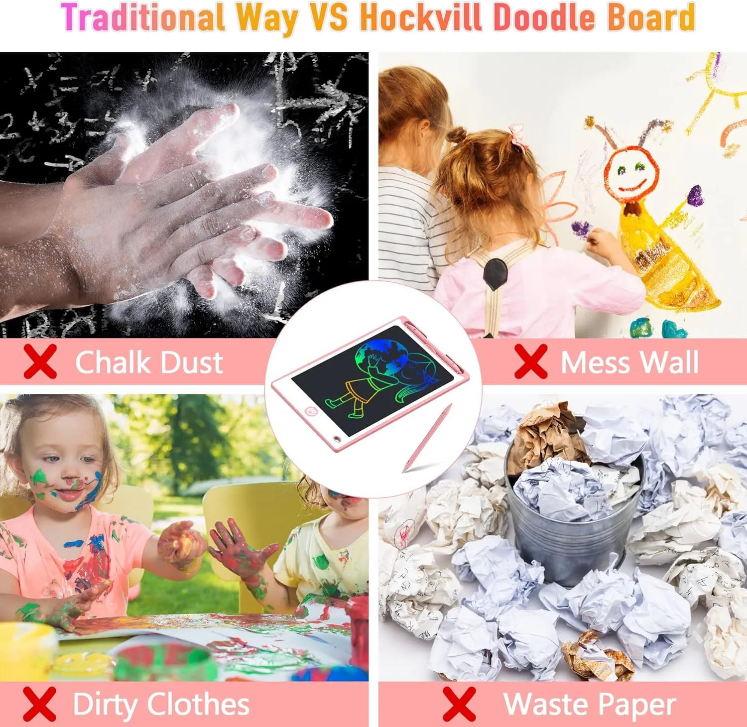 Hockvill LCD Writing Tablet for Kids 8.8 Inch, Kids Toys for Girls Boys Drawing Pad for 3 4 5 6 7 8 Year Old Kid, Toddler Drawing Doodle Board Travel Essentials Christmas Birthday Gift for Kids -Pink