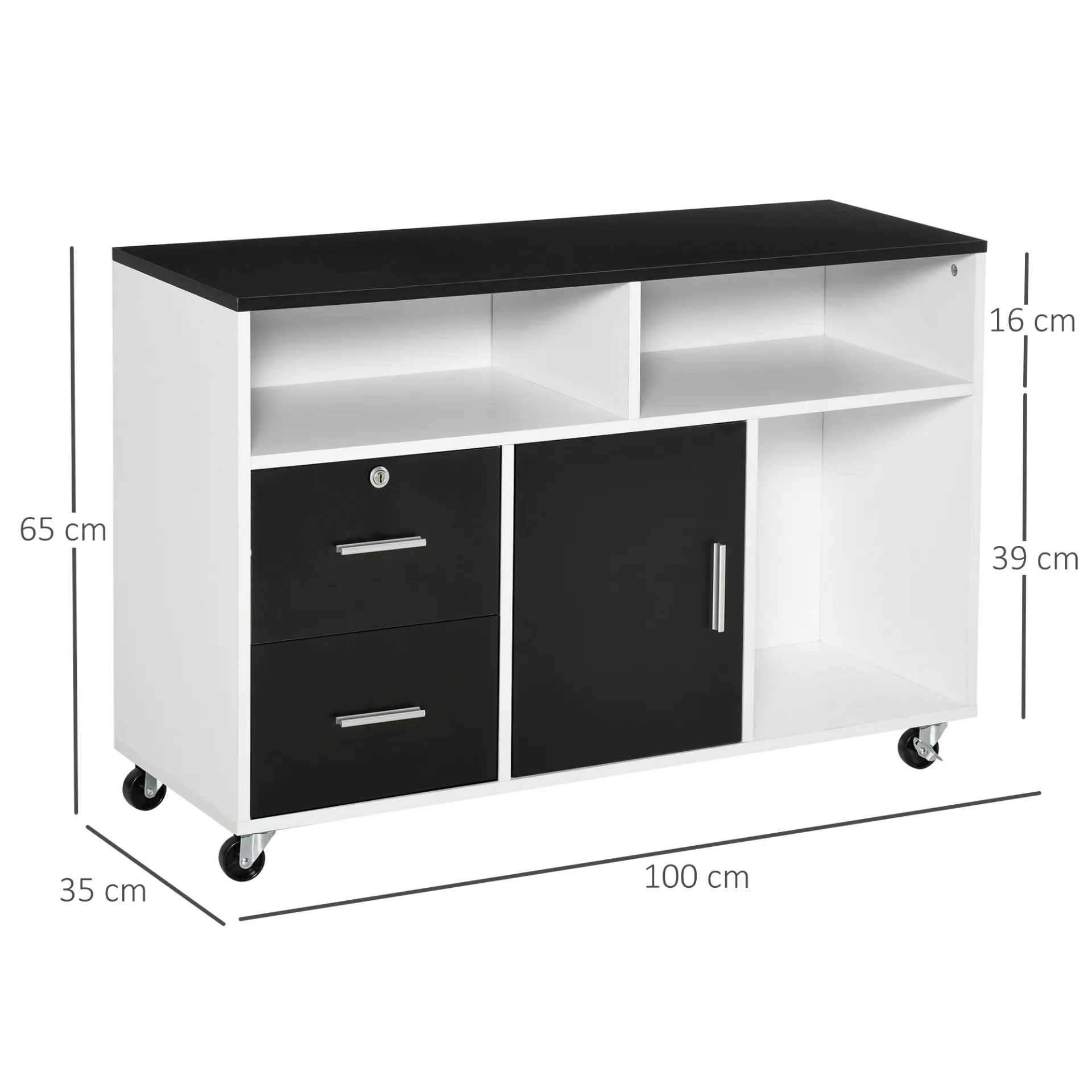 HOMCOM Black Mobile File Cabinet - Versatile Home Office Filing Solution with Lockable Drawer and Shelves