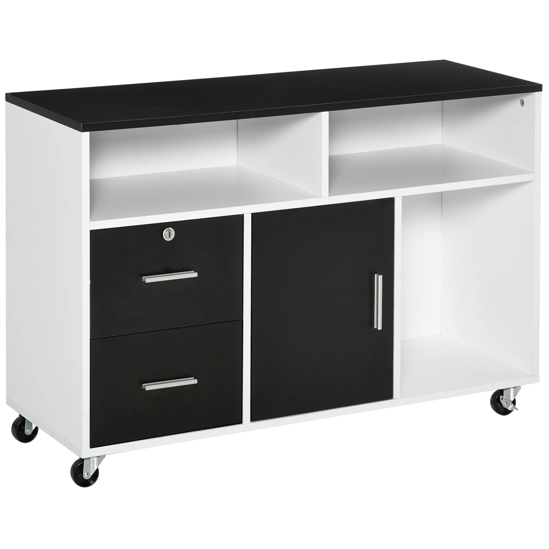 HOMCOM Black Mobile File Cabinet - Versatile Home Office Filing Solution with Lockable Drawer and Shelves