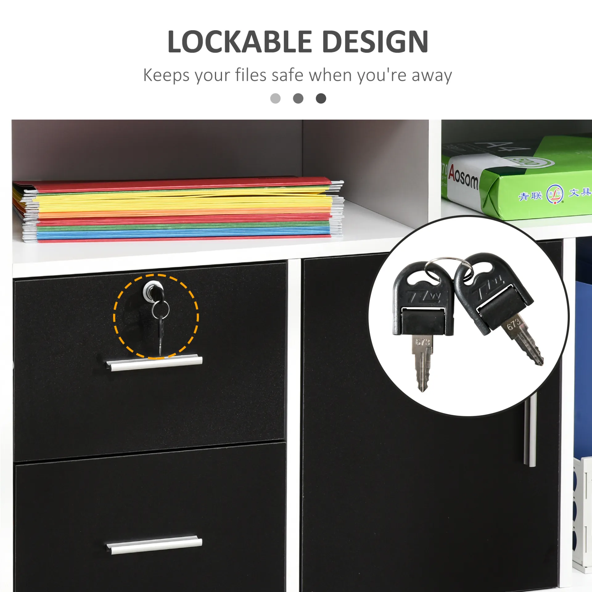 HOMCOM Black Mobile File Cabinet - Versatile Home Office Filing Solution with Lockable Drawer and Shelves
