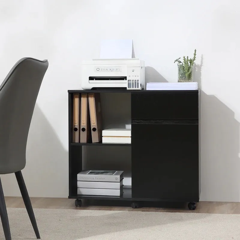 HOMCOM Printer Stand with Open Storage Shelves Black