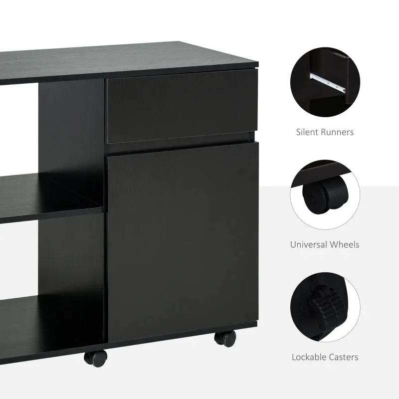 HOMCOM Printer Stand with Open Storage Shelves Black