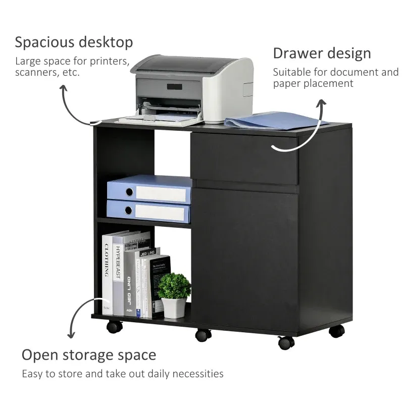 HOMCOM Printer Stand with Open Storage Shelves Black