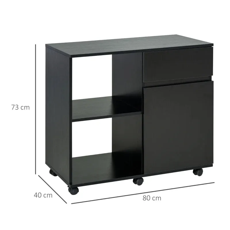 HOMCOM Printer Stand with Open Storage Shelves Black