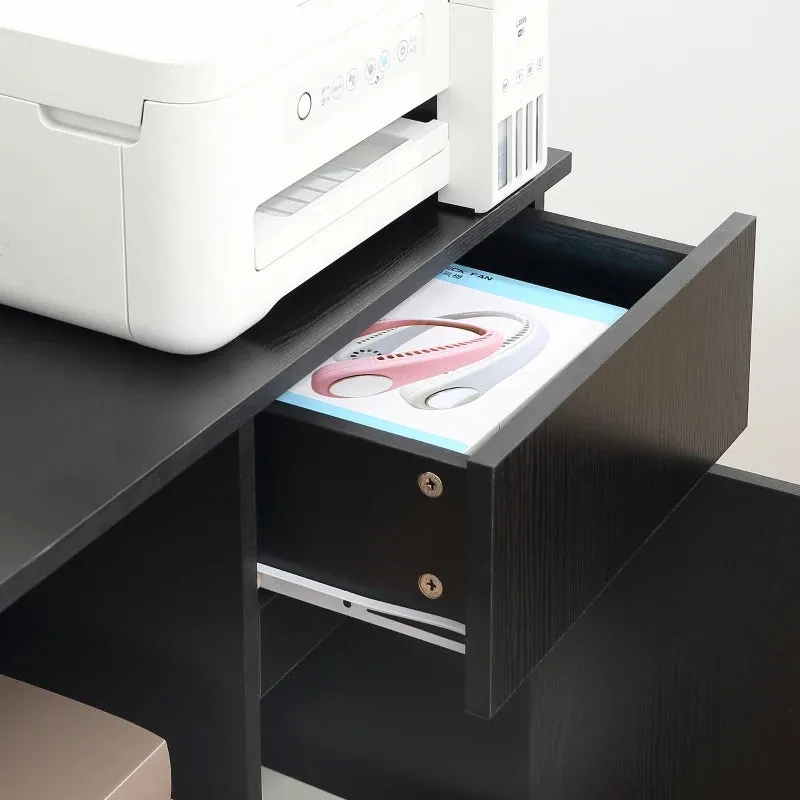 HOMCOM Printer Stand with Open Storage Shelves Black