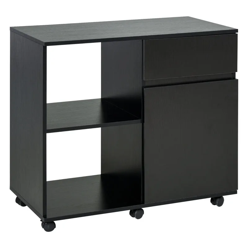 HOMCOM Printer Stand with Open Storage Shelves Black