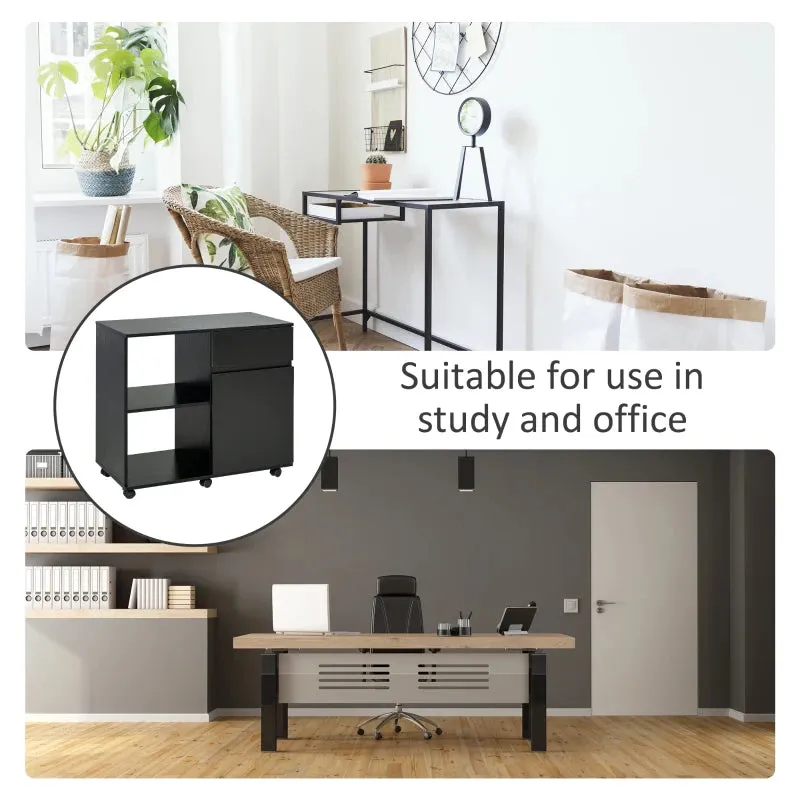 HOMCOM Printer Stand with Open Storage Shelves Black