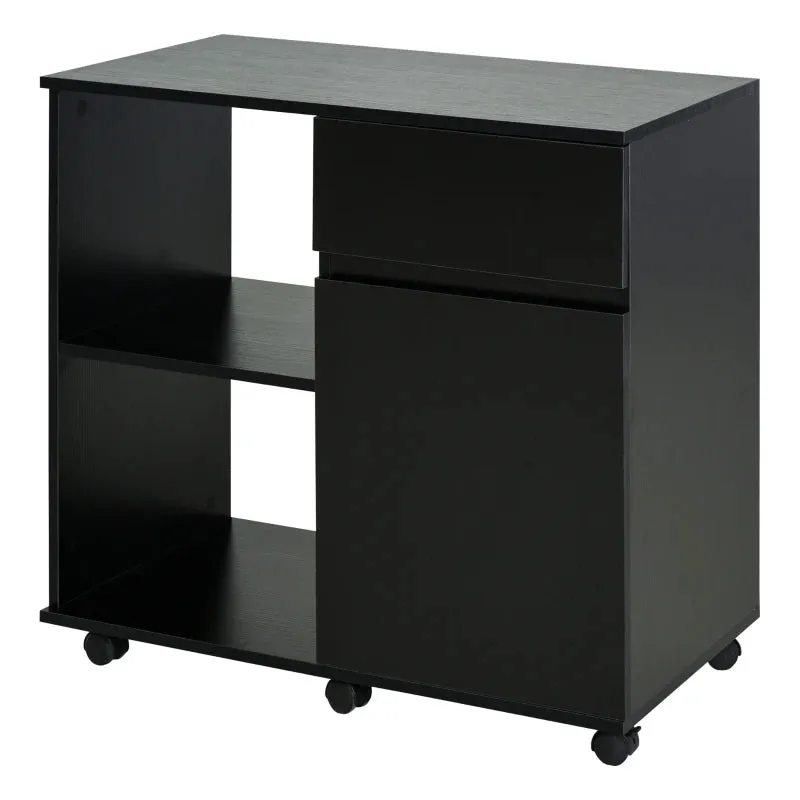 HOMCOM Printer Stand with Open Storage Shelves Black