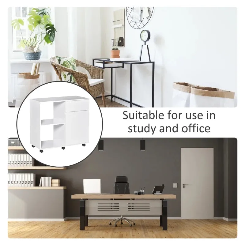 HOMCOM Printer Stand with Open Storage Shelves White