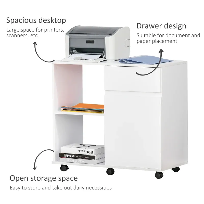 HOMCOM Printer Stand with Open Storage Shelves White