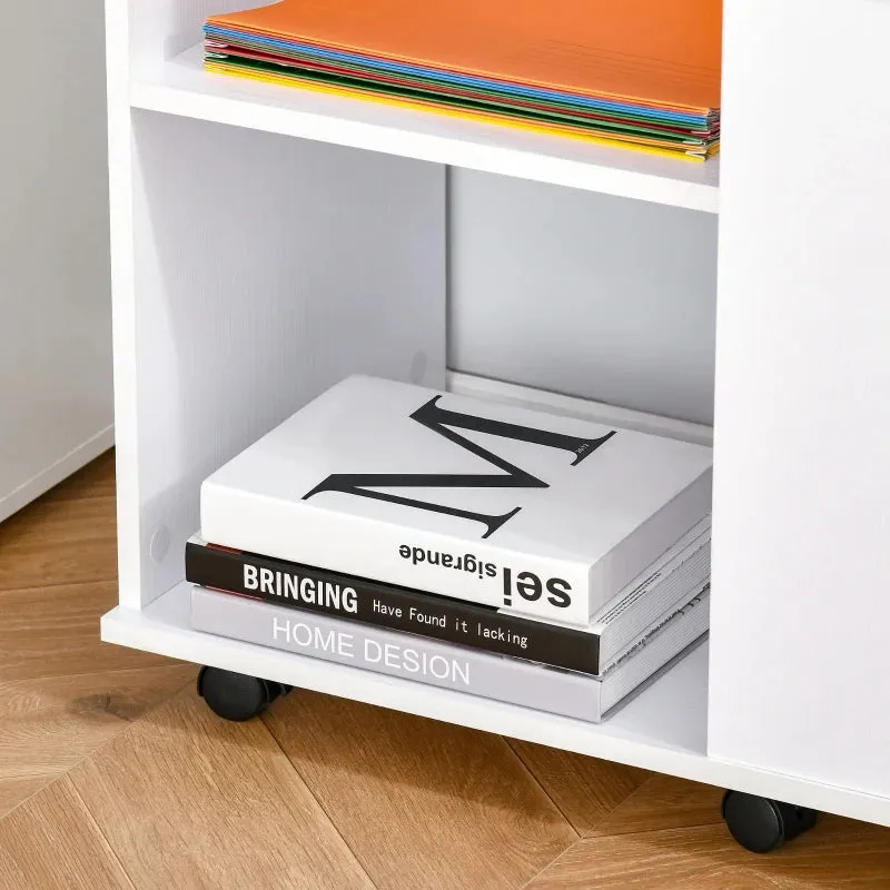 HOMCOM Printer Stand with Open Storage Shelves White