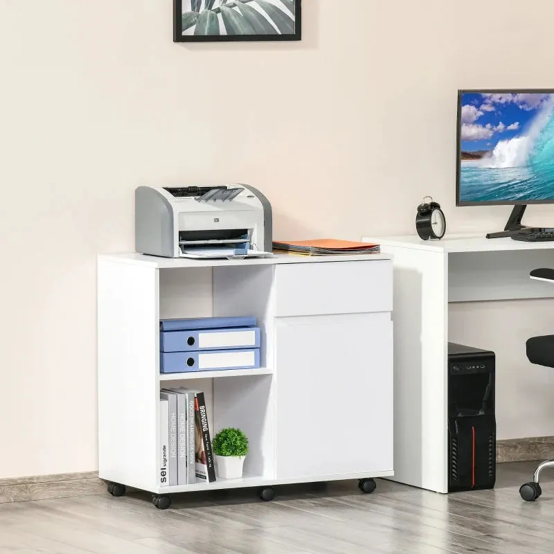 HOMCOM Printer Stand with Open Storage Shelves White