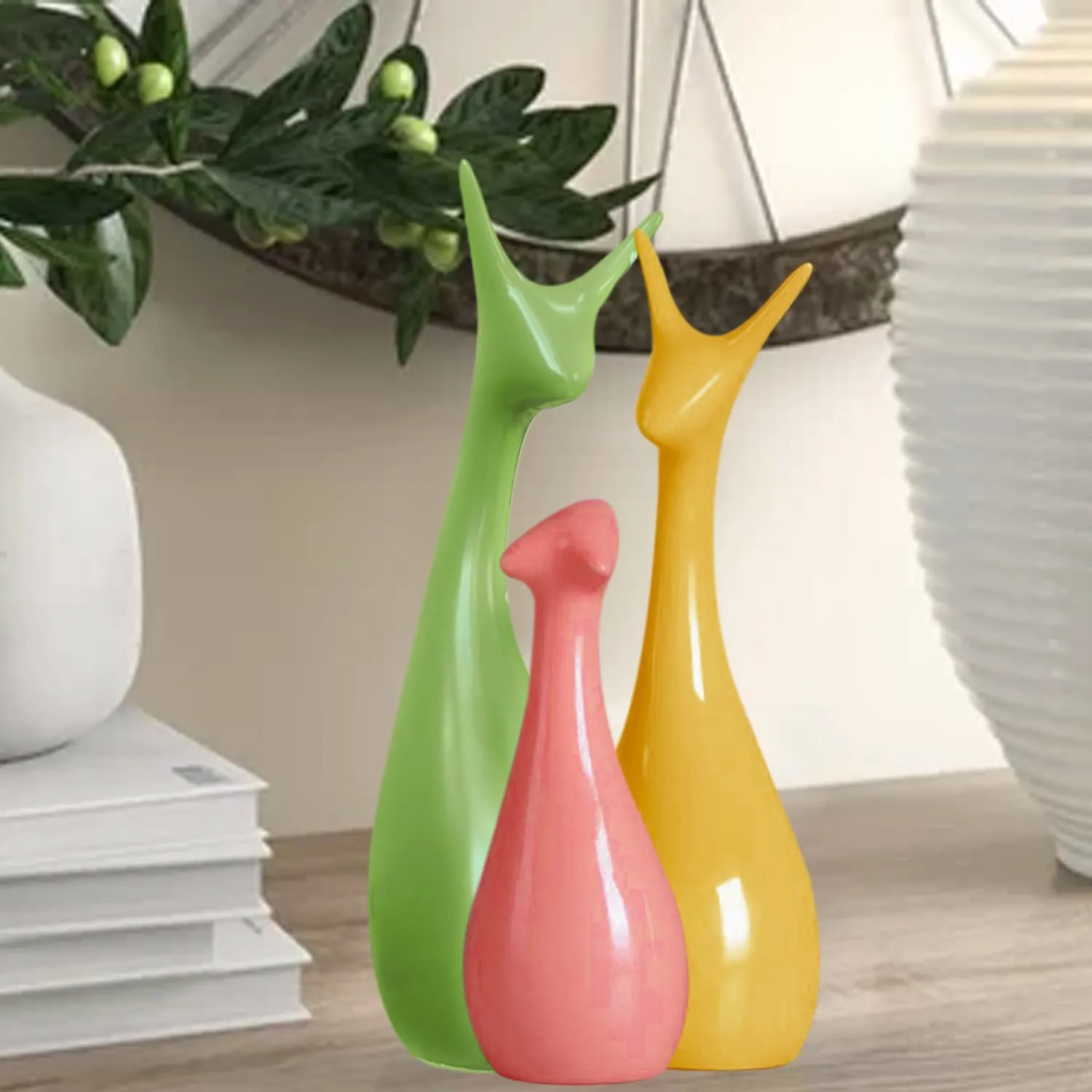 Home Décor Lucky Deer Family Set | Piano Finish Ceramic Figures - (Set of 3)