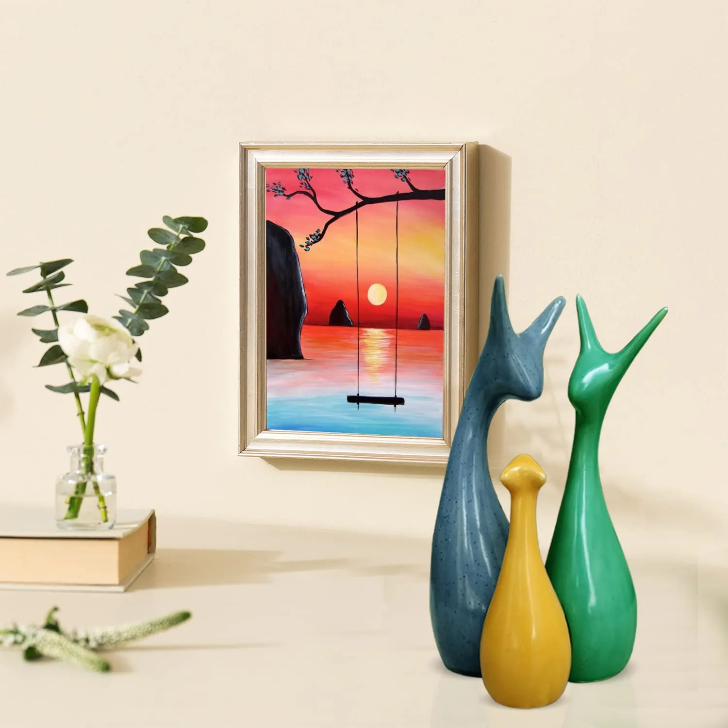 Home Décor Lucky Deer Family Set | Piano Finish Ceramic Figures - (Set of 3)