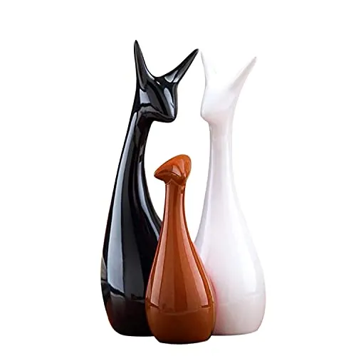 Home Décor Lucky Deer Family Set | Piano Finish Ceramic Figures - (Set of 3)