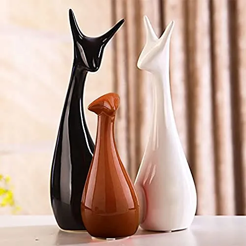 Home Décor Lucky Deer Family Set | Piano Finish Ceramic Figures - (Set of 3)