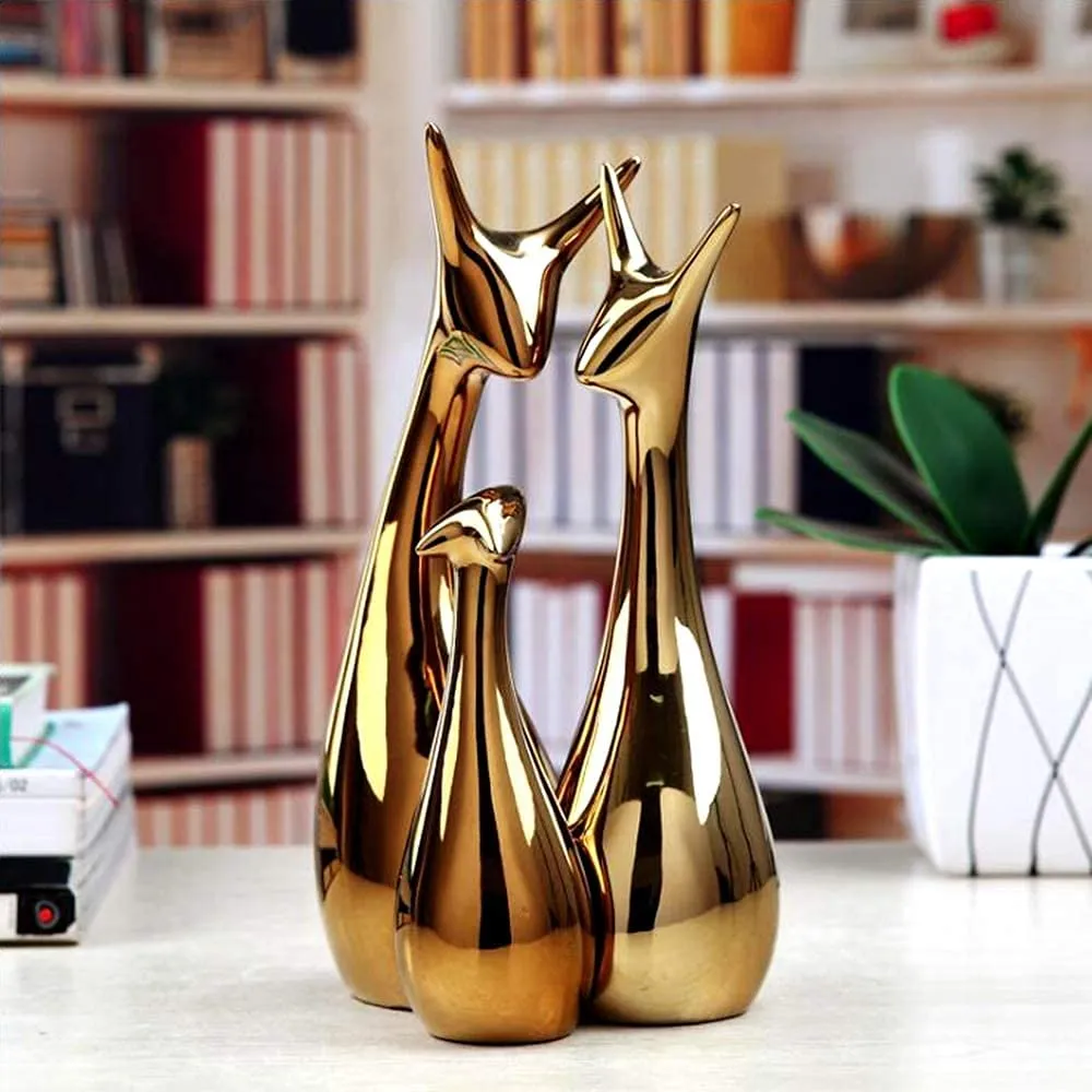 Home Décor Lucky Deer Family Set | Piano Finish Ceramic Figures - (Set of 3)