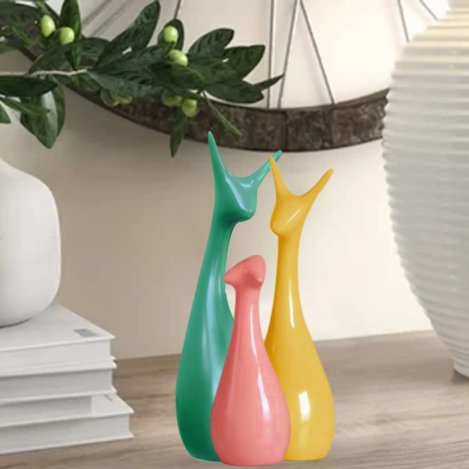 Home Décor Lucky Deer Family Set | Piano Finish Ceramic Figures - (Set of 3)