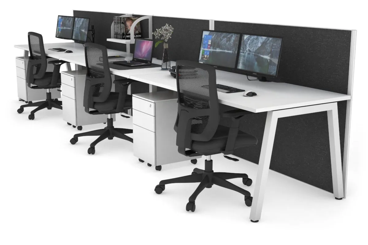 Horizon Quadro 3 Person Run A Legs Office Workstation [1800L x 800W with Cable Scallop]