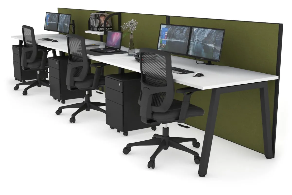 Horizon Quadro 3 Person Run A Legs Office Workstation [1800L x 800W with Cable Scallop]