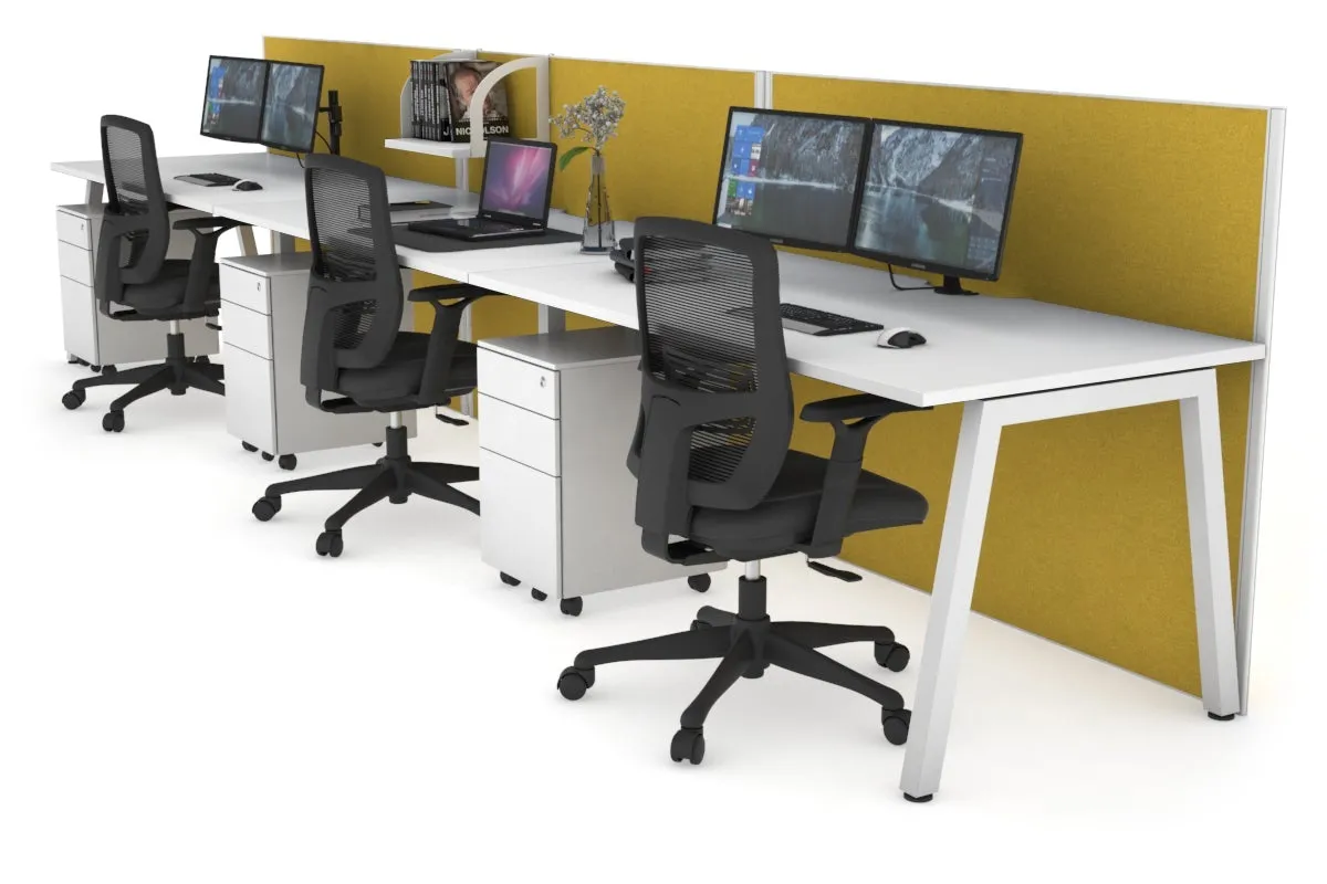 Horizon Quadro 3 Person Run A Legs Office Workstation [1800L x 800W with Cable Scallop]