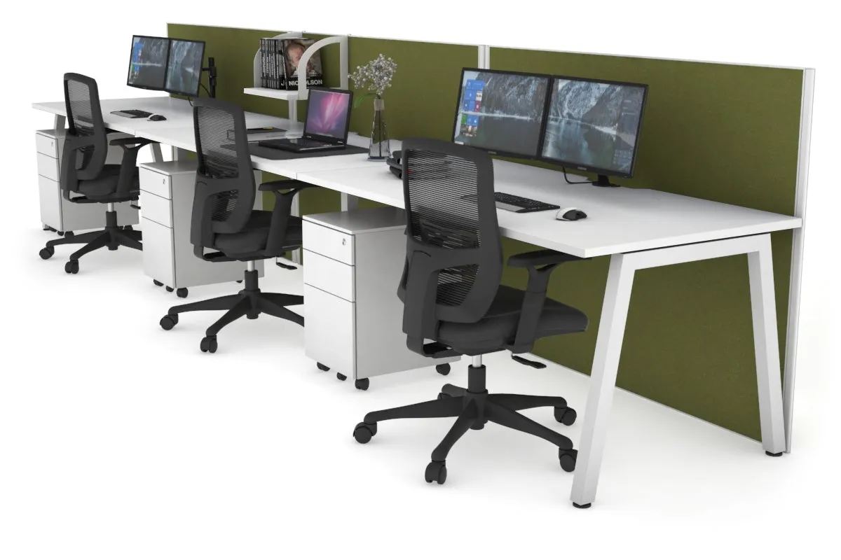 Horizon Quadro 3 Person Run A Legs Office Workstation [1800L x 800W with Cable Scallop]