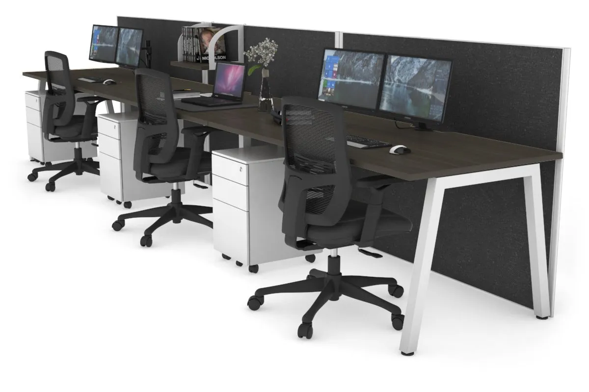 Horizon Quadro 3 Person Run A Legs Office Workstation [1800L x 800W with Cable Scallop]