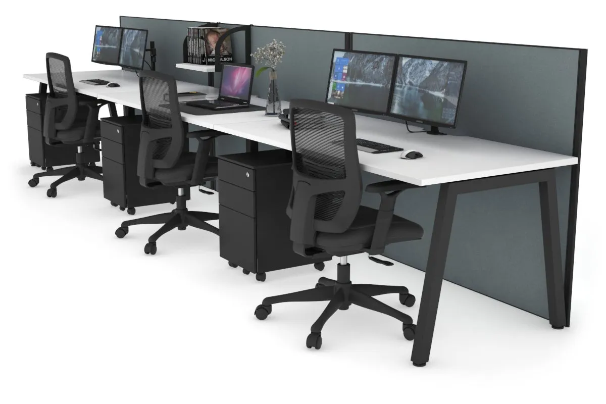 Horizon Quadro 3 Person Run A Legs Office Workstation [1800L x 800W with Cable Scallop]