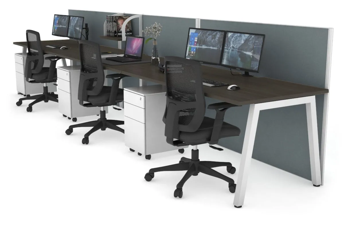 Horizon Quadro 3 Person Run A Legs Office Workstation [1800L x 800W with Cable Scallop]