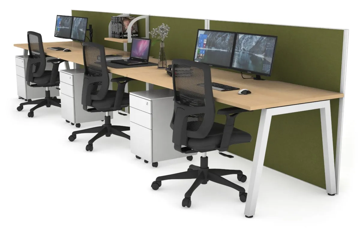 Horizon Quadro 3 Person Run A Legs Office Workstation [1800L x 800W with Cable Scallop]