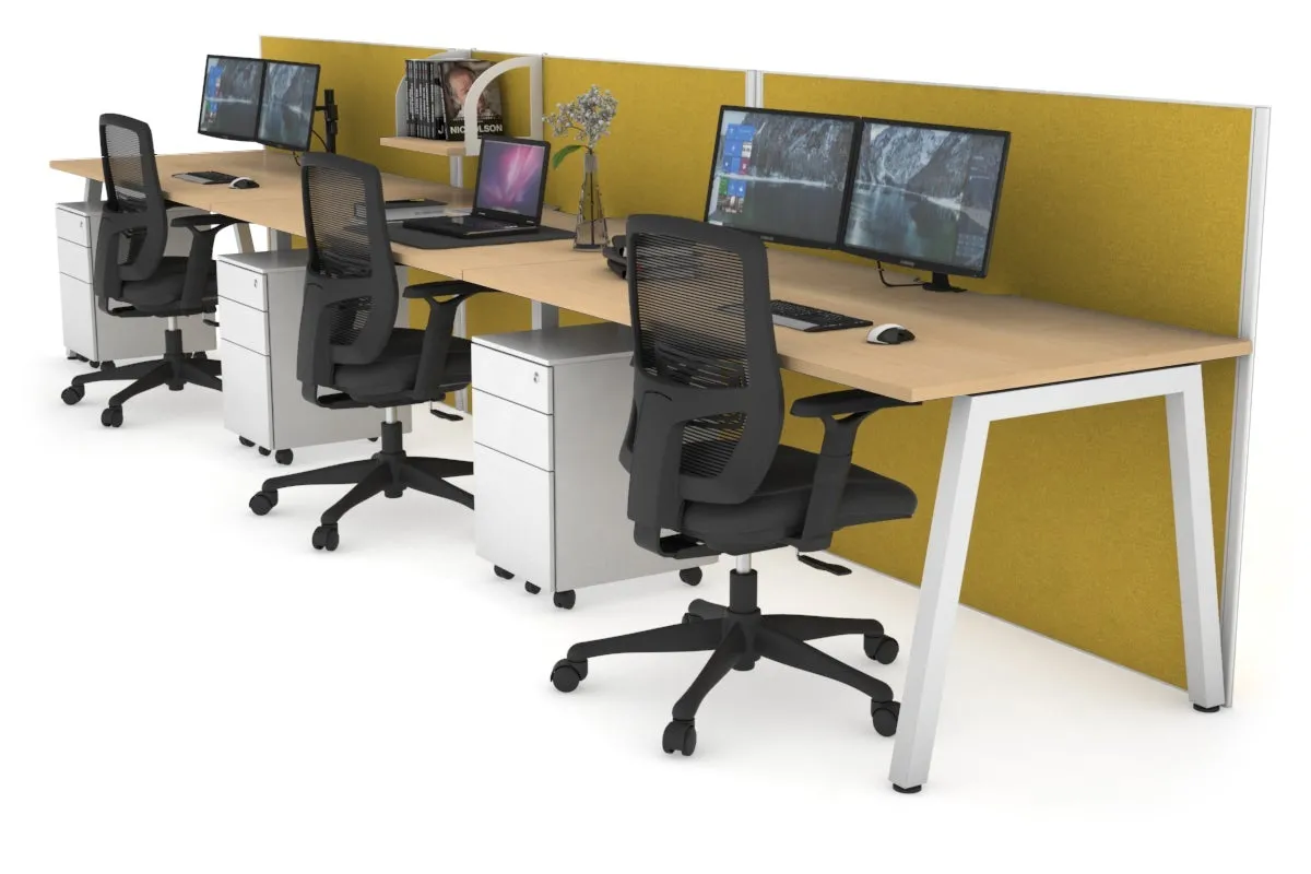 Horizon Quadro 3 Person Run A Legs Office Workstation [1800L x 800W with Cable Scallop]