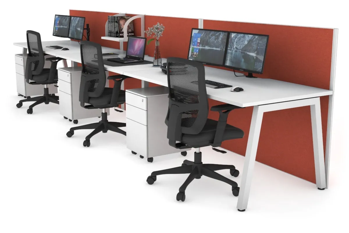 Horizon Quadro 3 Person Run A Legs Office Workstation [1800L x 800W with Cable Scallop]