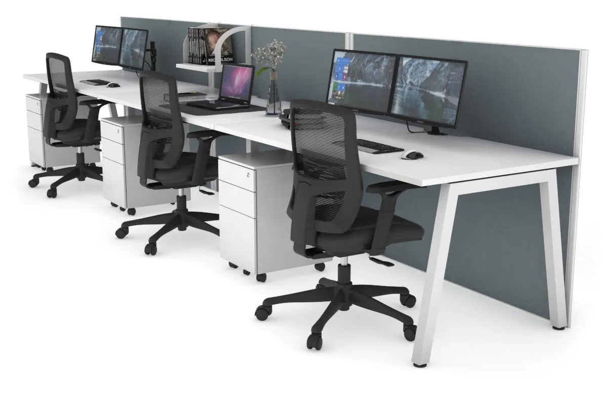 Horizon Quadro 3 Person Run A Legs Office Workstation [1800L x 800W with Cable Scallop]