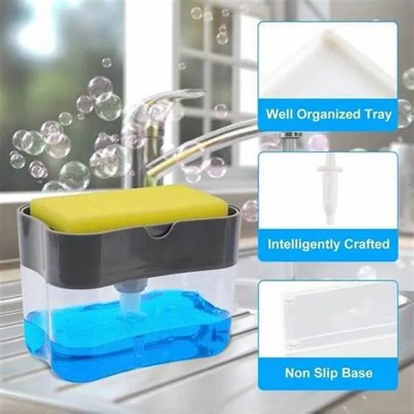Kitchen Soap Pump Dispenser with Sponge Holder – 2-in-1 Dishwashing Tool