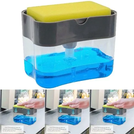 Kitchen Soap Pump Dispenser with Sponge Holder – 2-in-1 Dishwashing Tool