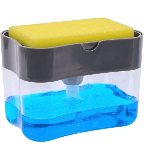 Kitchen Soap Pump Dispenser with Sponge Holder – 2-in-1 Dishwashing Tool